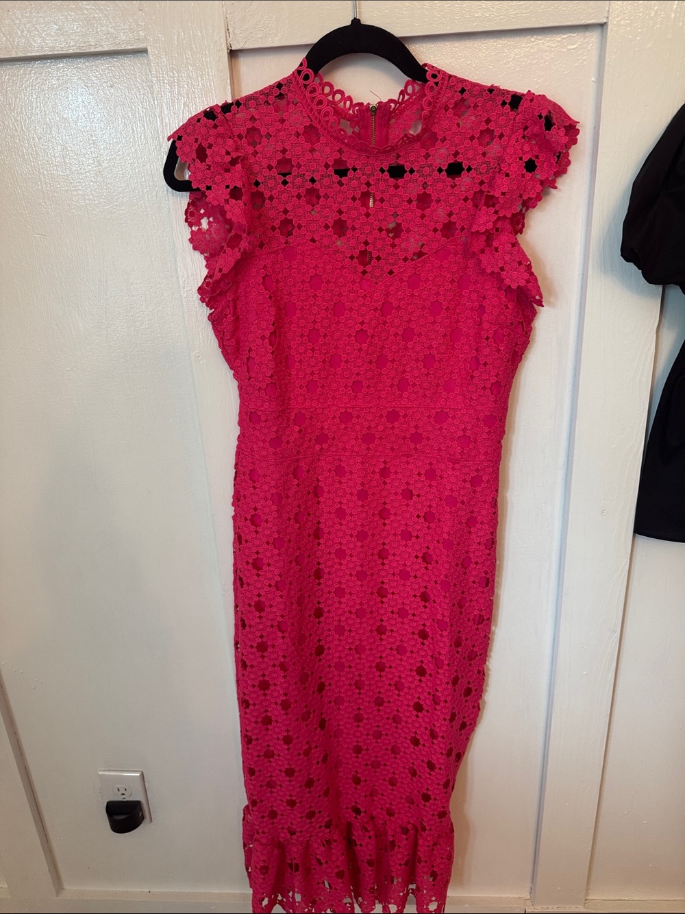 Just Me Fuchsia Lace Midi Dress with Scalloped Neck